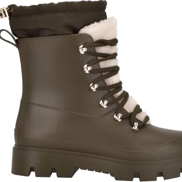 32. NWT Marc Fisher Freely Waterproof Lace-Up Lug Sole Boot Dark Green - Picture 2 of 2